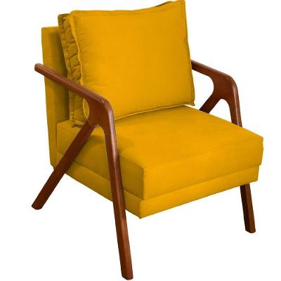 Poltrona Decorativa Shine Pé Castanho - Mostarda Suede