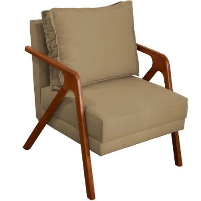Poltrona Decorativa Shine Pé Castanho - Nude Suede