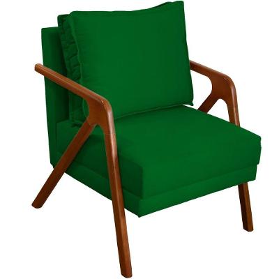 Poltrona Decorativa Shine Pé Castanho - Verde Suede