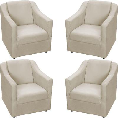 Kit 4 Poltronas Mila Pé De Plástico Cromado - Bege Suede