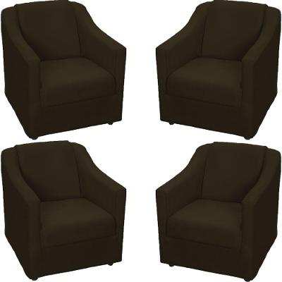 Kit 4 Poltronas Mila Pé De Plástico Cromado - Marrom Suede