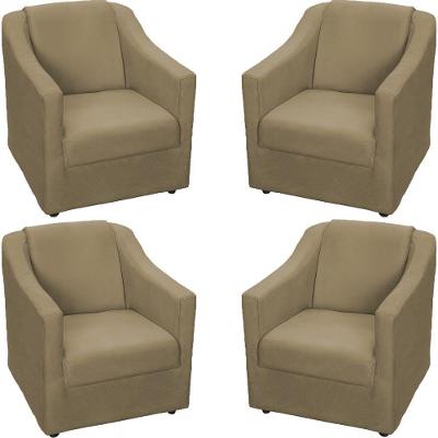 Kit 4 Poltronas Mila Pé De Plástico Cromado - Nude Suede