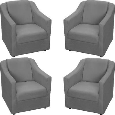 Kit 4 Poltronas Mila Pé De Plástico Cromado - Cinza Suede