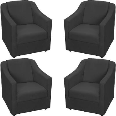 Kit 4 Poltronas Mila Pé De Plástico Cromado - Preto Suede