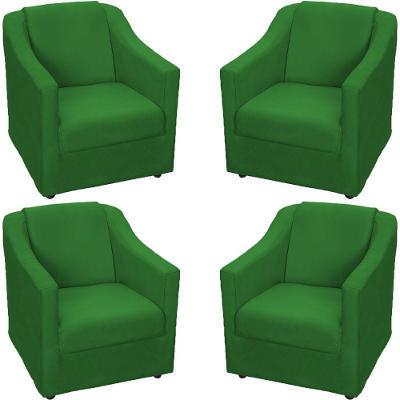 Kit 4 Poltronas Mila Pé De Plástico Cromado - Verde Suede
