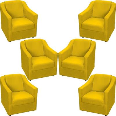 Kit 6 Poltronas Mila Pé De Plástico Cromado - Amarelo Suede