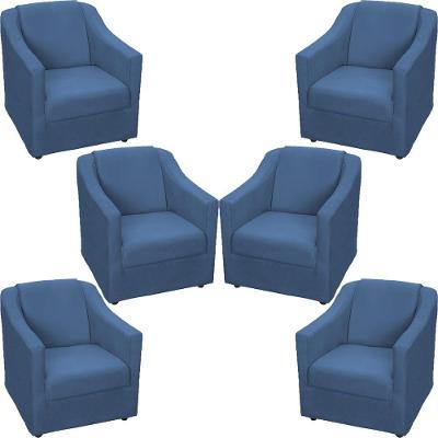 Kit 6 Poltronas Mila Pé De Plástico Cromado - Azul-marinho Suede
