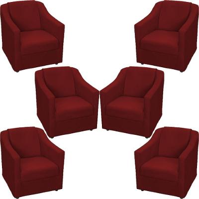 Kit 6 Poltronas Mila Pé De Plástico Cromado - Bordô Suede
