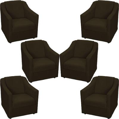 Kit 6 Poltronas Mila Pé De Plástico Cromado - Marrom Suede