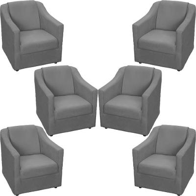 Kit 6 Poltronas Mila Pé De Plástico Cromado - Cinza Suede
