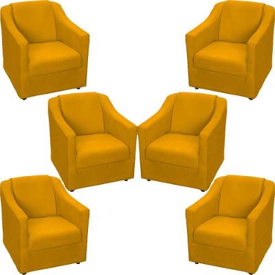 Kit 6 Poltronas Mila Pé De Plástico Cromado - Mostarda Suede