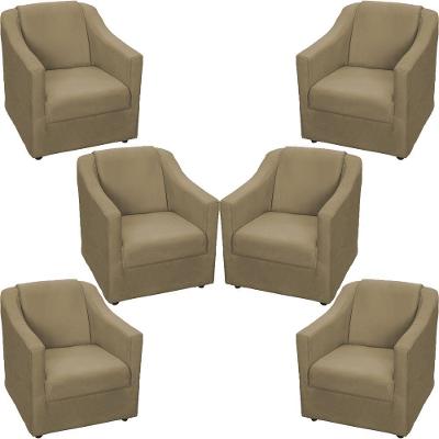 Kit 6 Poltronas Mila Pé De Plástico Cromado - Nude Suede
