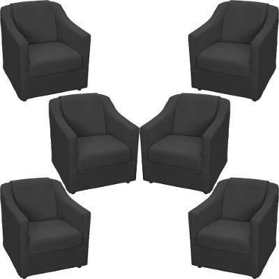 Kit 6 Poltronas Mila Pé De Plástico Cromado - Preto Suede