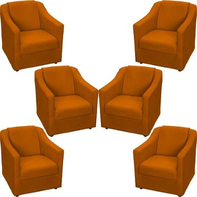Kit 6 Poltronas Mila Pé De Plástico Cromado - Terracota Suede