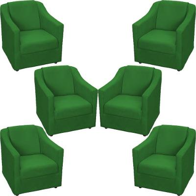 Kit 6 Poltronas Mila Pé De Plástico Cromado - Verde Suede