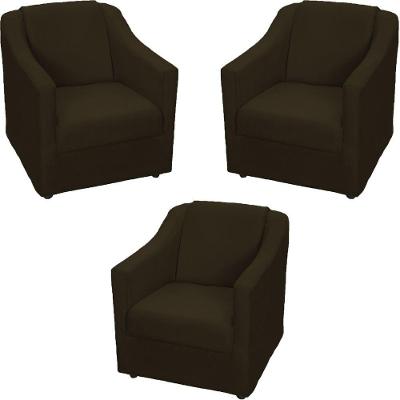 Kit 3 Poltronas Mila Pé De Plástico Cromado - Marrom Suede