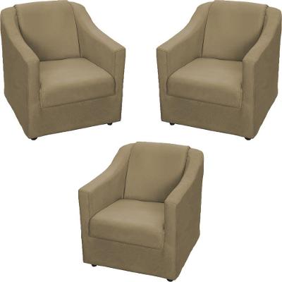 Kit 3 Poltronas Mila Pé De Plástico Cromado - Nude Suede