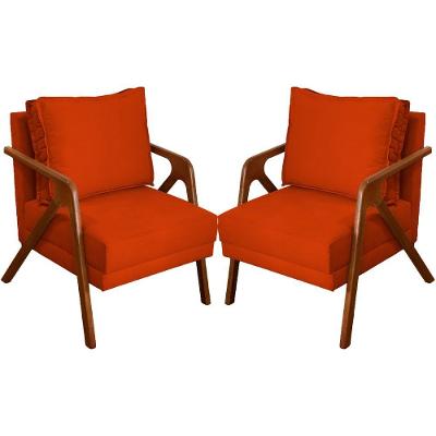 Kit 2 Poltronas Decorativa Shine Pé Castanho - Terracota Suede