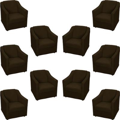 Kit 10 Poltronas Decorativa Mila Pé De Plástico Cromado - Marrom Suede