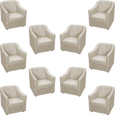 Kit 10 Poltronas Decorativa Mila Pé De Plástico Cromado - Bege Suede