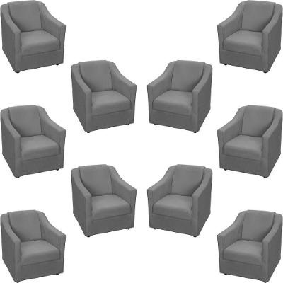 Kit 10 Poltronas Decorativa Mila Pé De Plástico Cromado - Cinza Suede