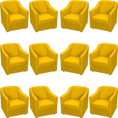 Kit 12 Poltronas Mila Pé De Plástico Cromado - Amarelo Suede