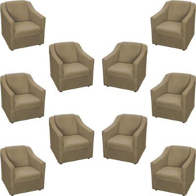 Kit 10 Poltronas Decorativa Mila Pé De Plástico Cromado - Nude Suede