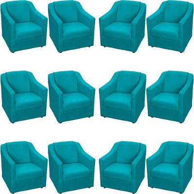 Kit 12 Poltronas Mila Pé De Plástico Cromado - Azul-turquesa Suede