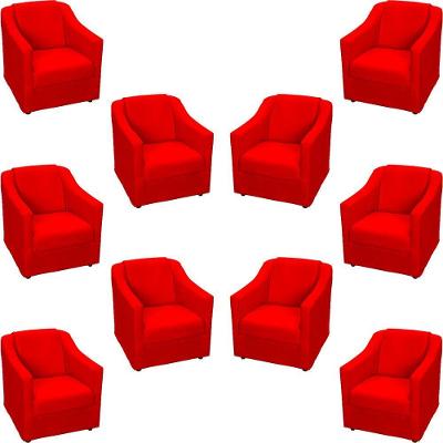 Kit 10 Poltronas Decorativa Mila Pé De Plástico Cromado - Vermelho Suede