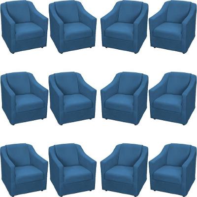 Kit 12 Poltronas Mila Pé De Plástico Cromado - Azul-marinho Suede