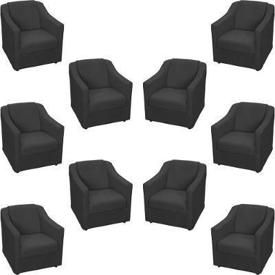 Kit 10 Poltronas Decorativa Mila Pé De Plástico Cromado - Preto Suede
