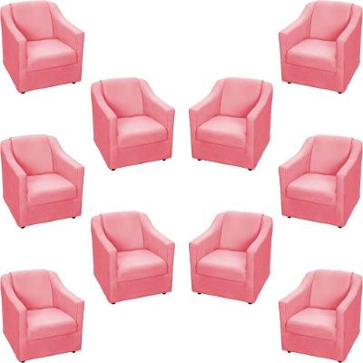 Kit 10 Poltronas Decorativa Mila Pé De Plástico Cromado - Rosê Suede