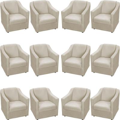 Kit 12 Poltronas Mila Pé De Plástico Cromado - Bege Suede