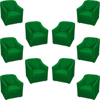 Kit 10 Poltronas Decorativa Mila Pé De Plástico Cromado - Verde Suede