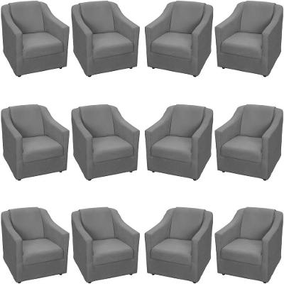 Kit 12 Poltronas Mila Pé De Plástico Cromado - Cinza Suede