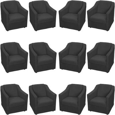 Kit 12 Poltronas Mila Pé De Plástico Cromado - Preto Suede