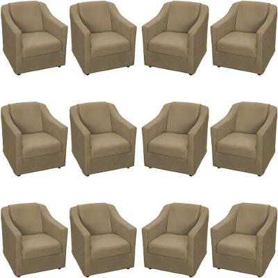 Kit 12 Poltronas Mila Pé De Plástico Cromado - Nude Suede