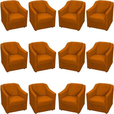 Kit 12 Poltronas Mila Pé De Plástico Cromado - Terracota Suede