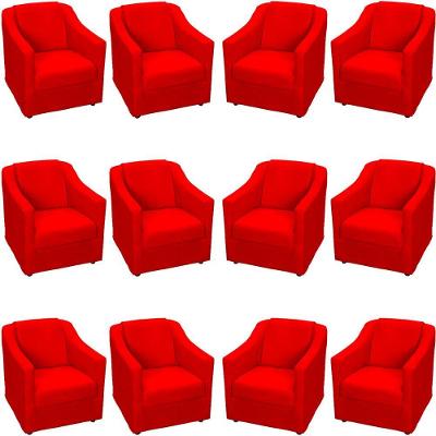 Kit 12 Poltronas Mila Pé De Plástico Cromado - Vermelho Suede