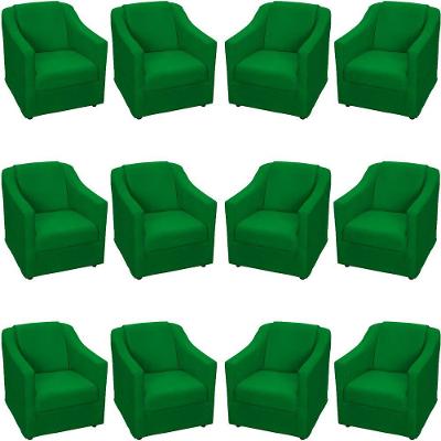 Kit 12 Poltronas Mila Pé De Plástico Cromado - Verde Suede
