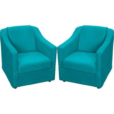 Kit 2 Poltronas Mila Pé De Plástico Cromado - Azul-turquesa Suede