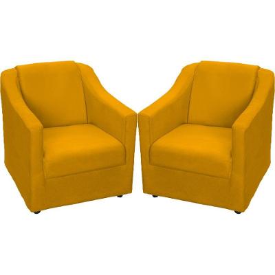 Kit 2 Poltronas Mila Pé De Plástico Cromado - Mostarda Suede