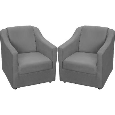 Kit 2 Poltronas Mila Pé De Plástico Cromado - Cinza Suede