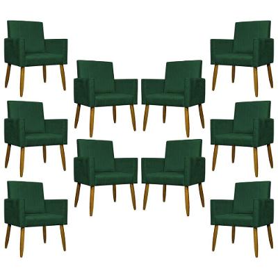 Kit 10 Poltronas Decorativas Mari Pé Palito Castanho - Verde Suede