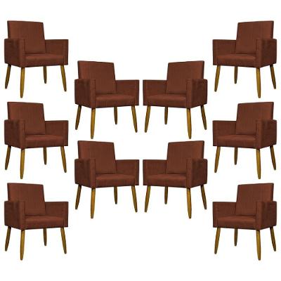Kit 10 Poltronas Decorativas Mari Pé Palito Castanho - Terracota Suede