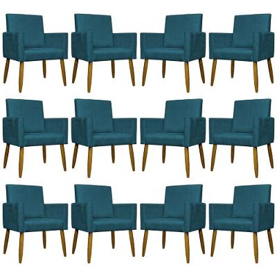Kit 12 Poltronas Decorativas Mari Pé Palito Castanho - Azul-marinho Suede