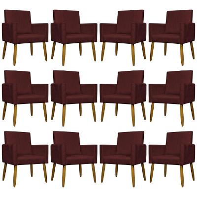 Kit 12 Poltronas Decorativas Mari Pé Palito Castanho - Bordô Suede