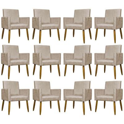 Kit 12 Poltronas Decorativas Mari Pé Palito Castanho - Bege Suede