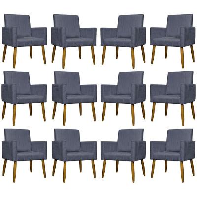 Kit 12 Poltronas Decorativas Mari Pé Palito Castanho - Cinza Suede