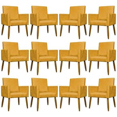 Kit 12 Poltronas Decorativas Mari Pé Palito Castanho - Mostarda Suede